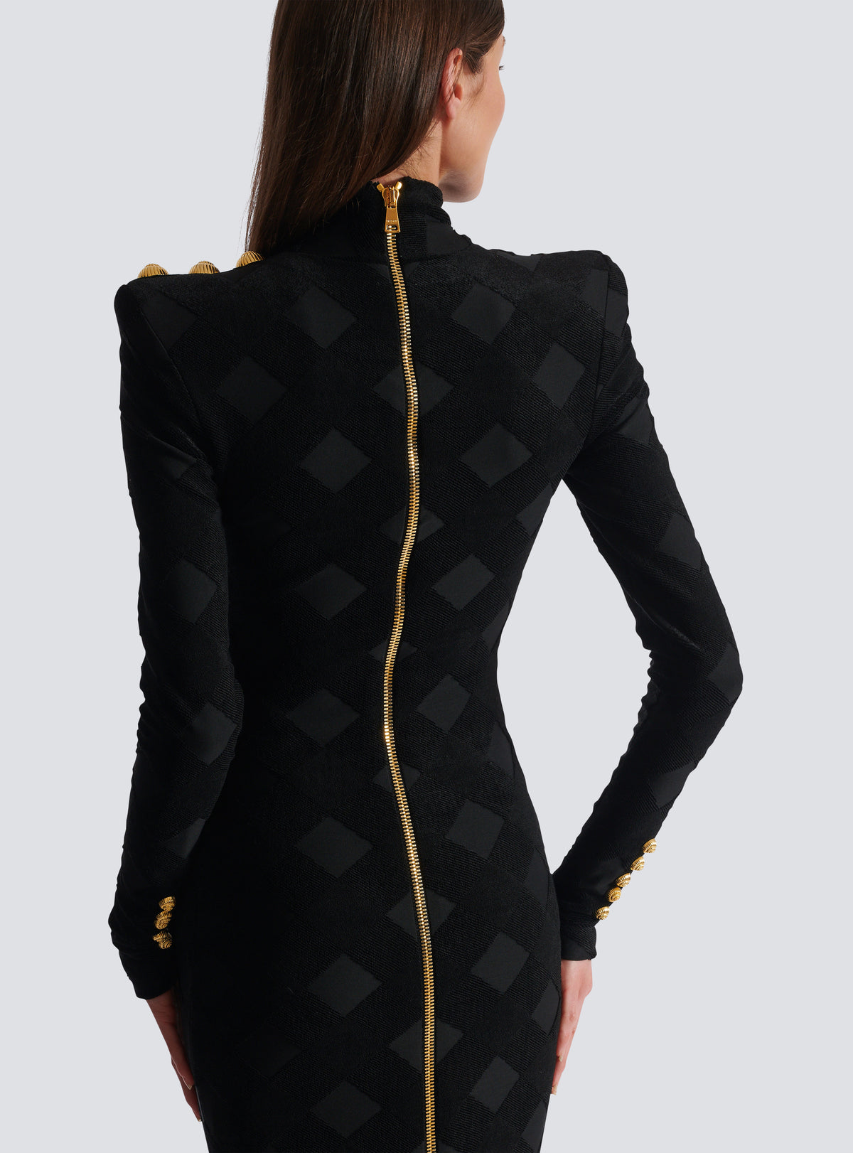 Robe longue en maille bouclette vichy - Noir