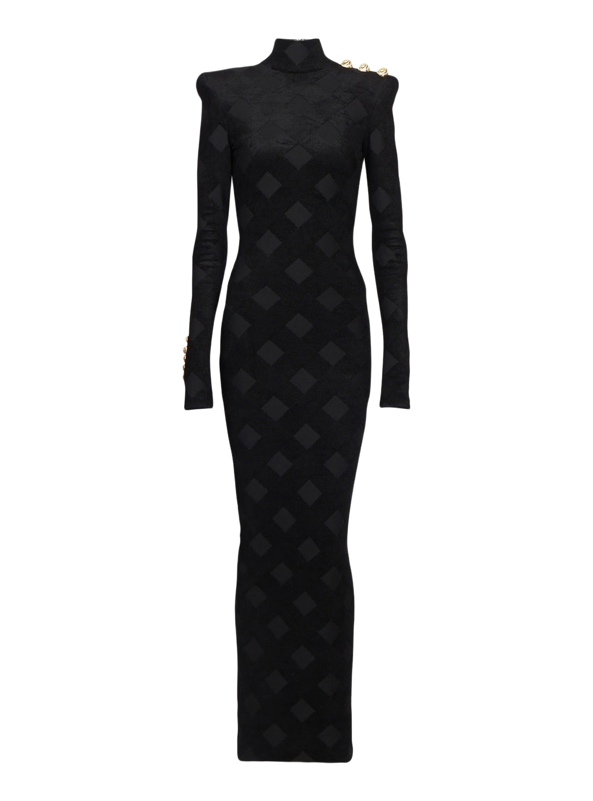 Long gingham bouclé knit dress - Black