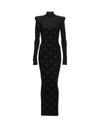 Robe longue en maille bouclette vichy - Noir