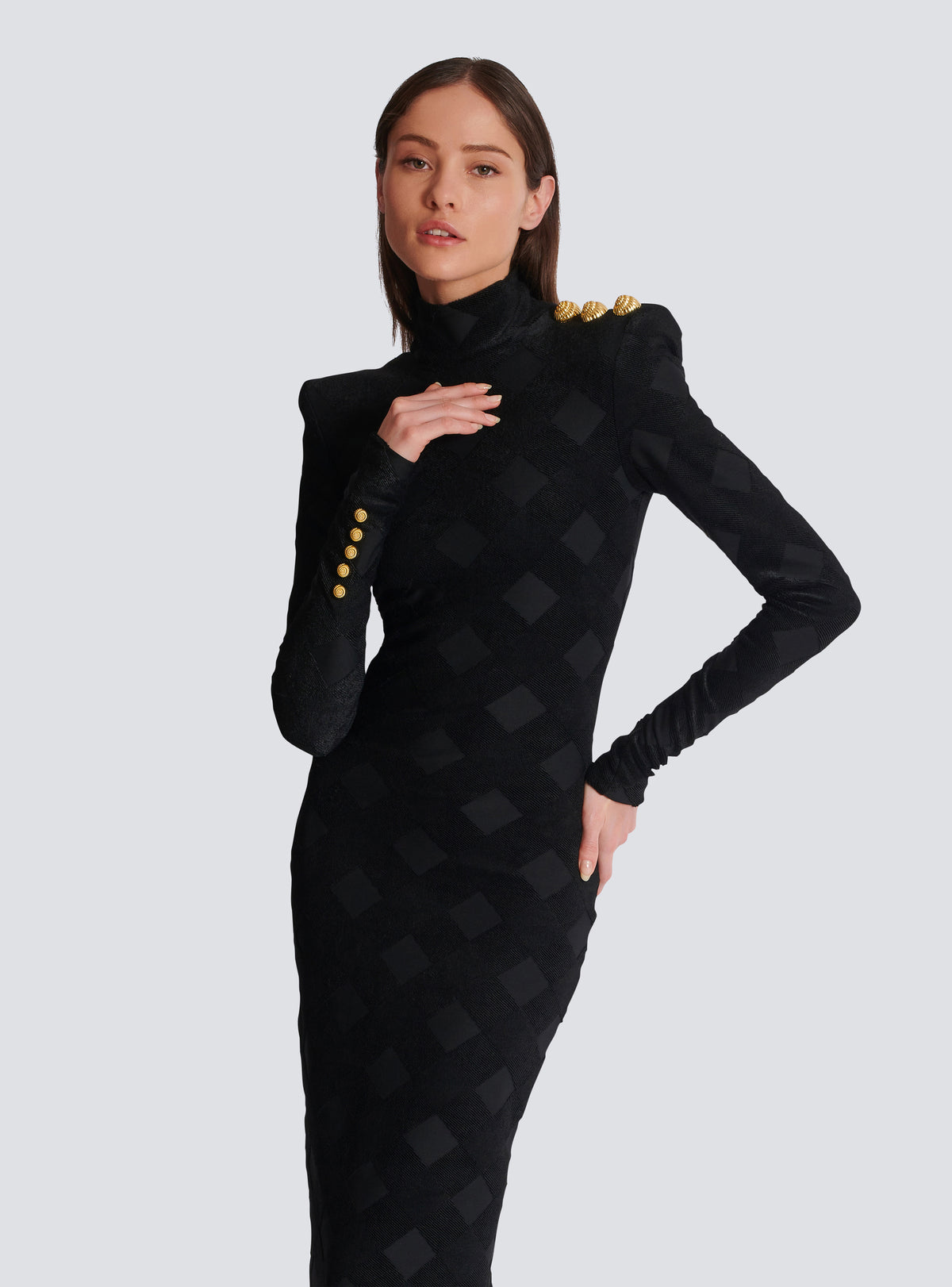 Robe longue en maille bouclette vichy - Noir