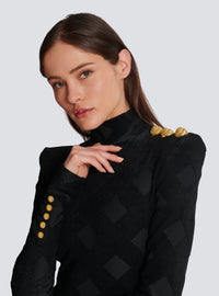 Robe longue en maille bouclette vichy - Noir