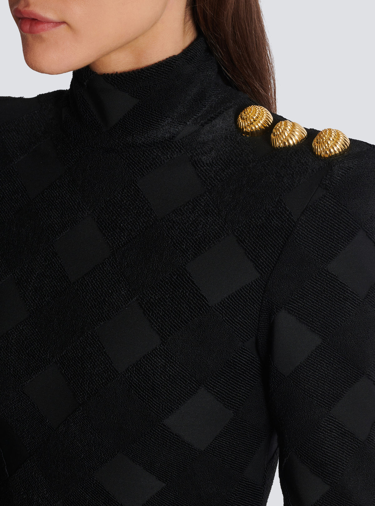 Robe longue en maille bouclette vichy - Noir