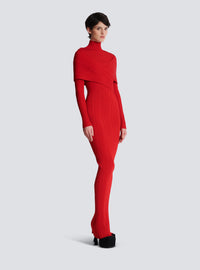 Robe longue en maille plissée - Rouge