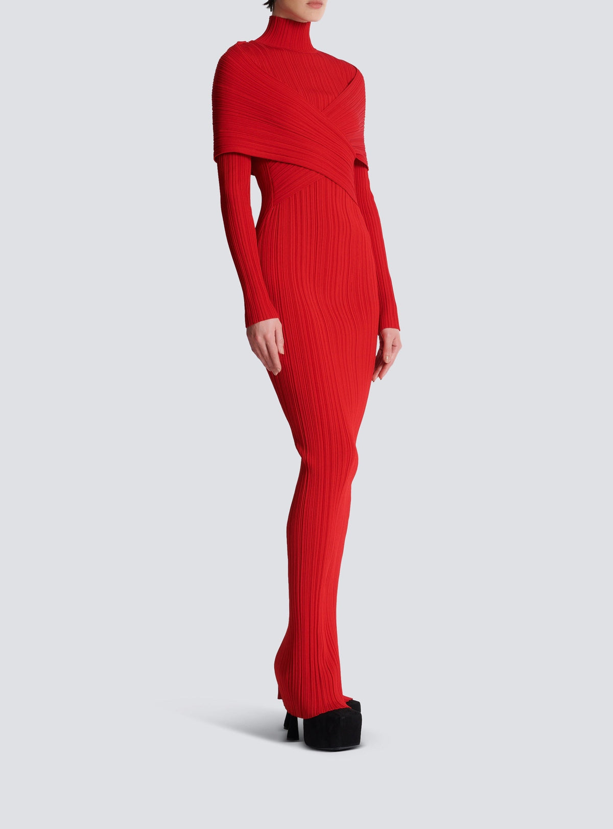 Long pleated knit dress - Red