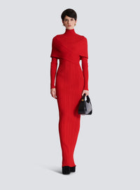 Robe longue en maille plissée - Rouge