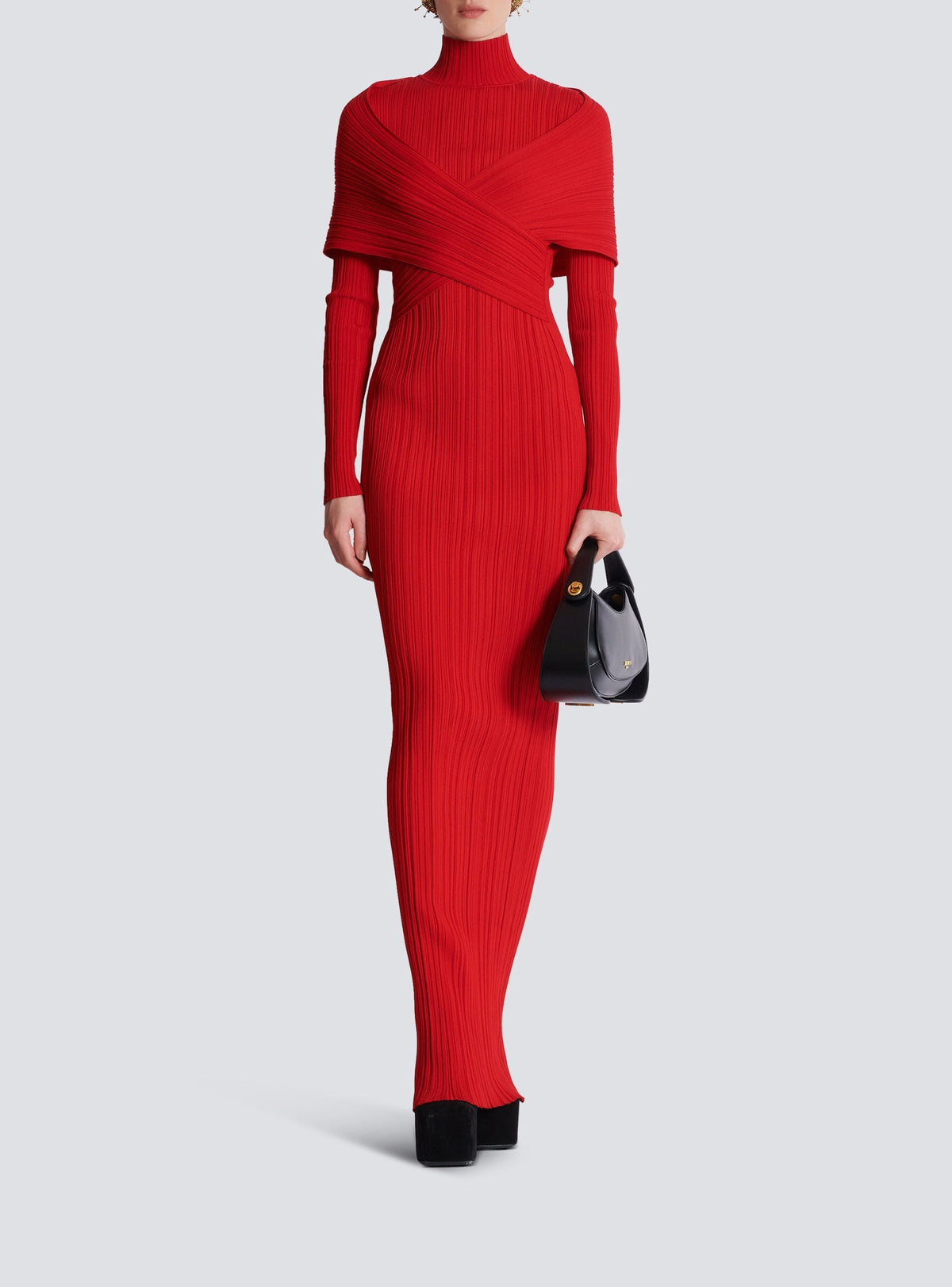 Long pleated knit dress - Red
