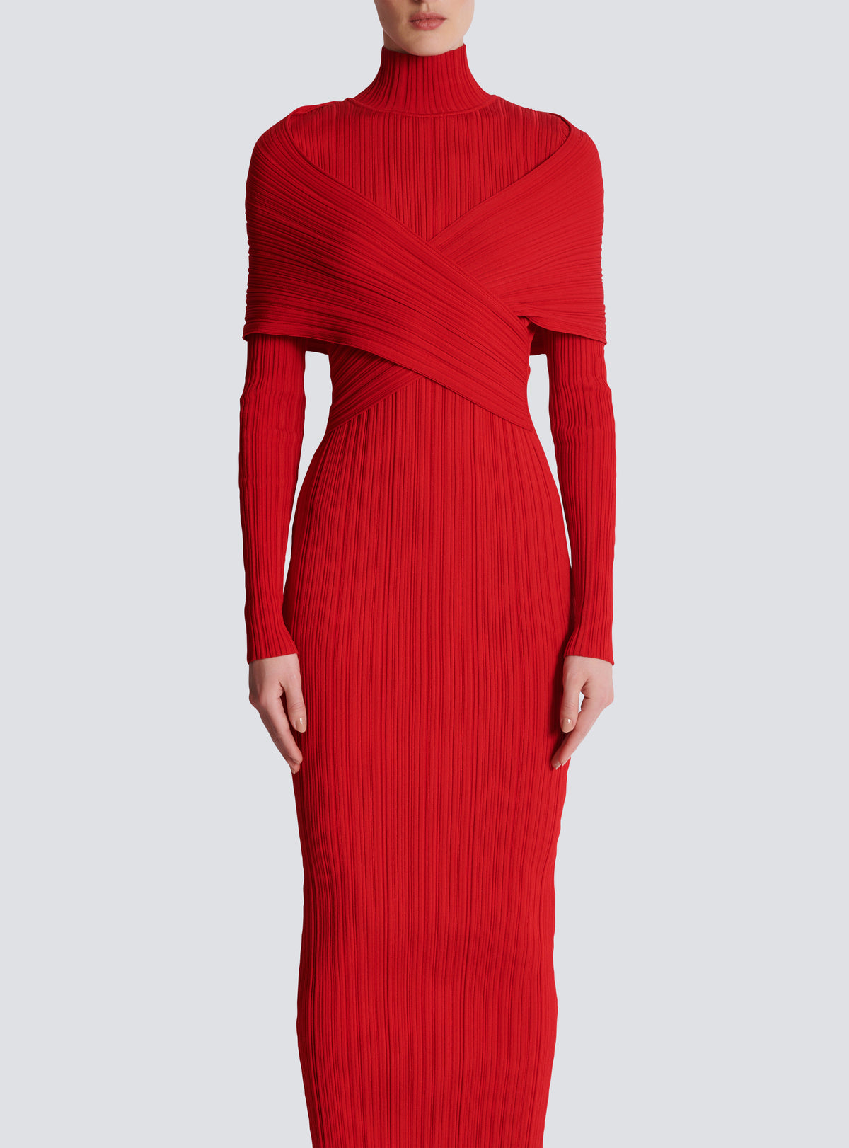 Robe longue en maille plissée - Rouge