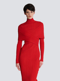 Robe longue en maille plissée - Rouge