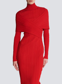 Long pleated knit dress - Red