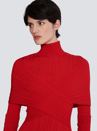Robe longue en maille plissée - Rouge