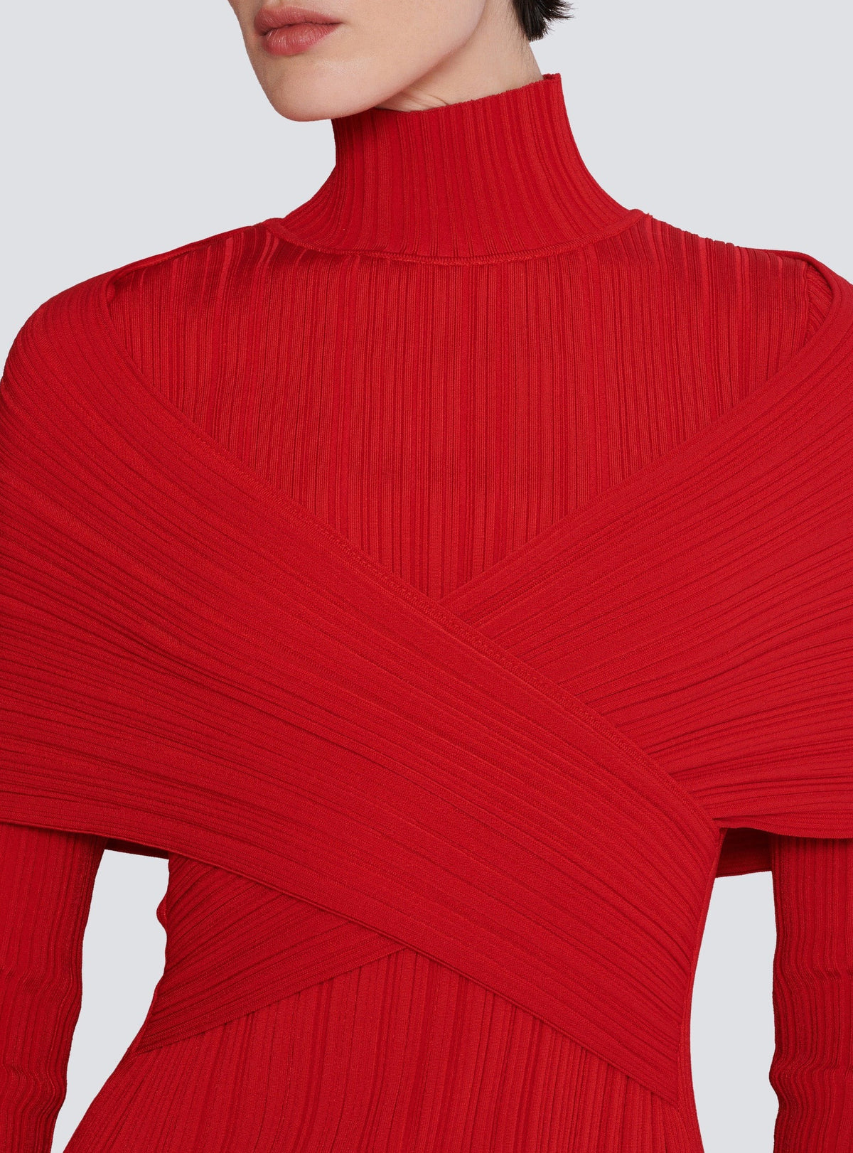 Long pleated knit dress - Red