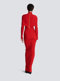 Robe longue en maille plissée - Rouge