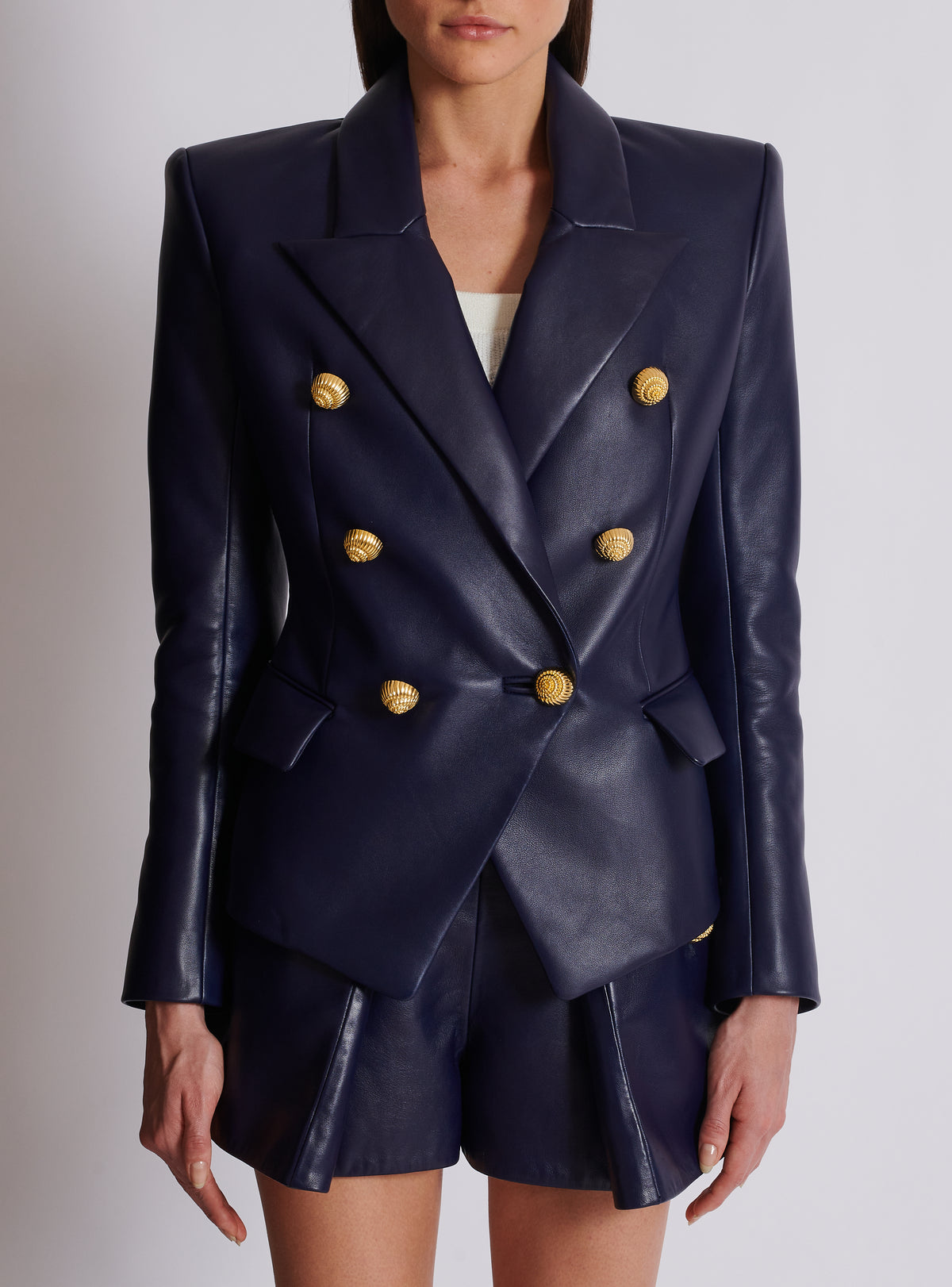 Veste 6 boutons en cuir - Bleu Nuit