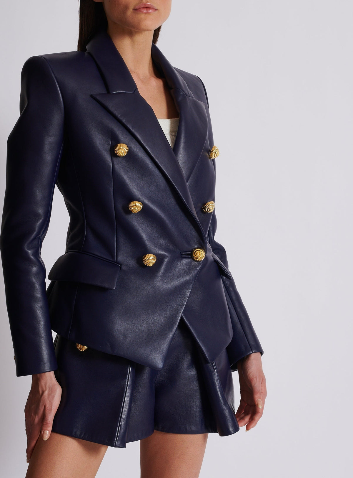 Veste 6 boutons en cuir - Bleu Nuit