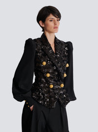 Veste 6 boutons sequins et mousseline - Noir