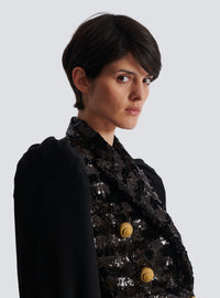 Veste 6 boutons sequins et mousseline - Noir