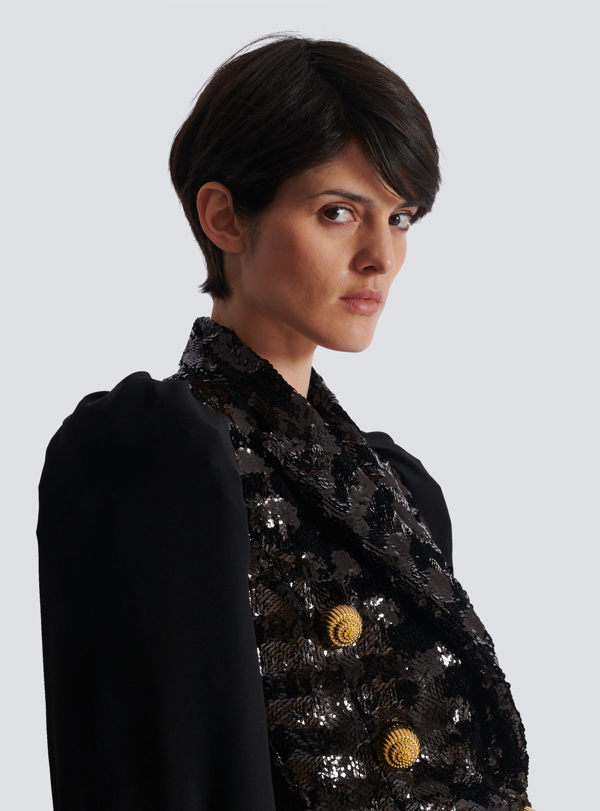 Veste 6 boutons sequins et mousseline - Noir