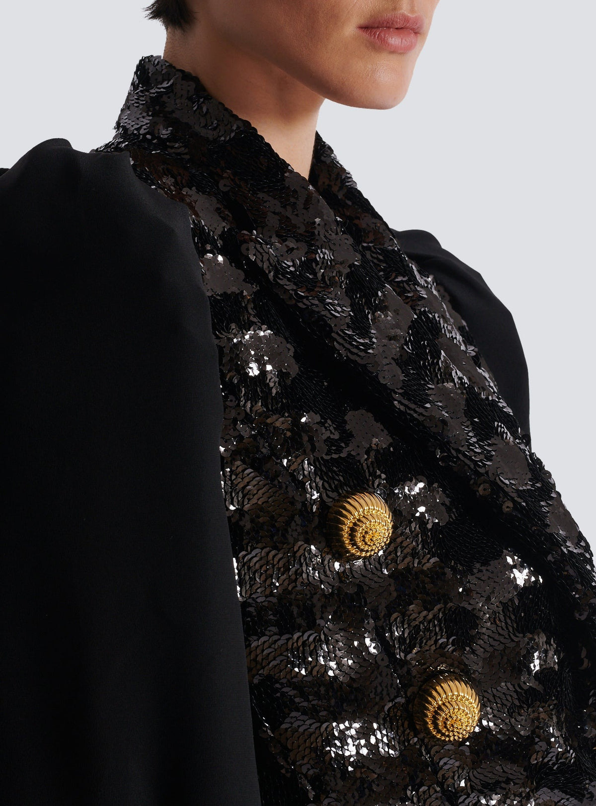 6-button sequin and chiffon jacket - Black