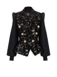 Veste 6 boutons sequins et mousseline - Noir