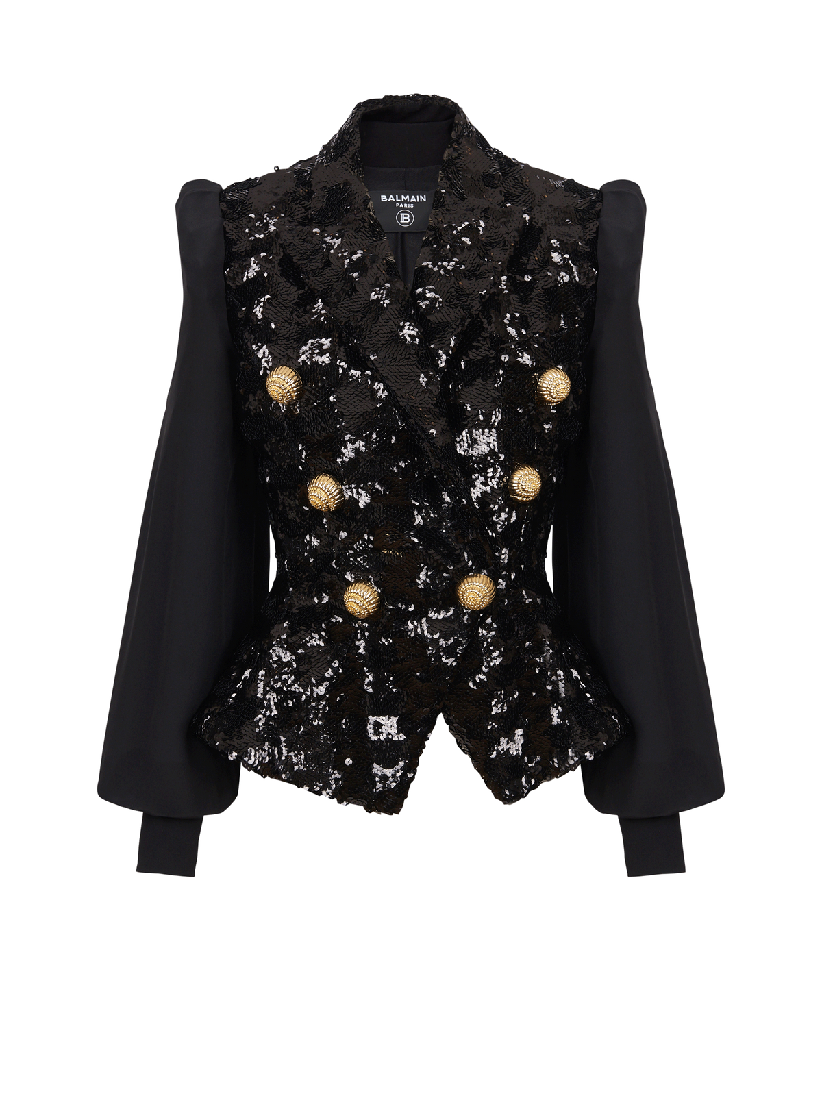 Veste 6 boutons sequins et mousseline - Noir