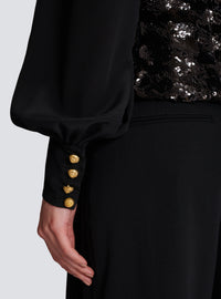 Veste 6 boutons sequins et mousseline - Noir