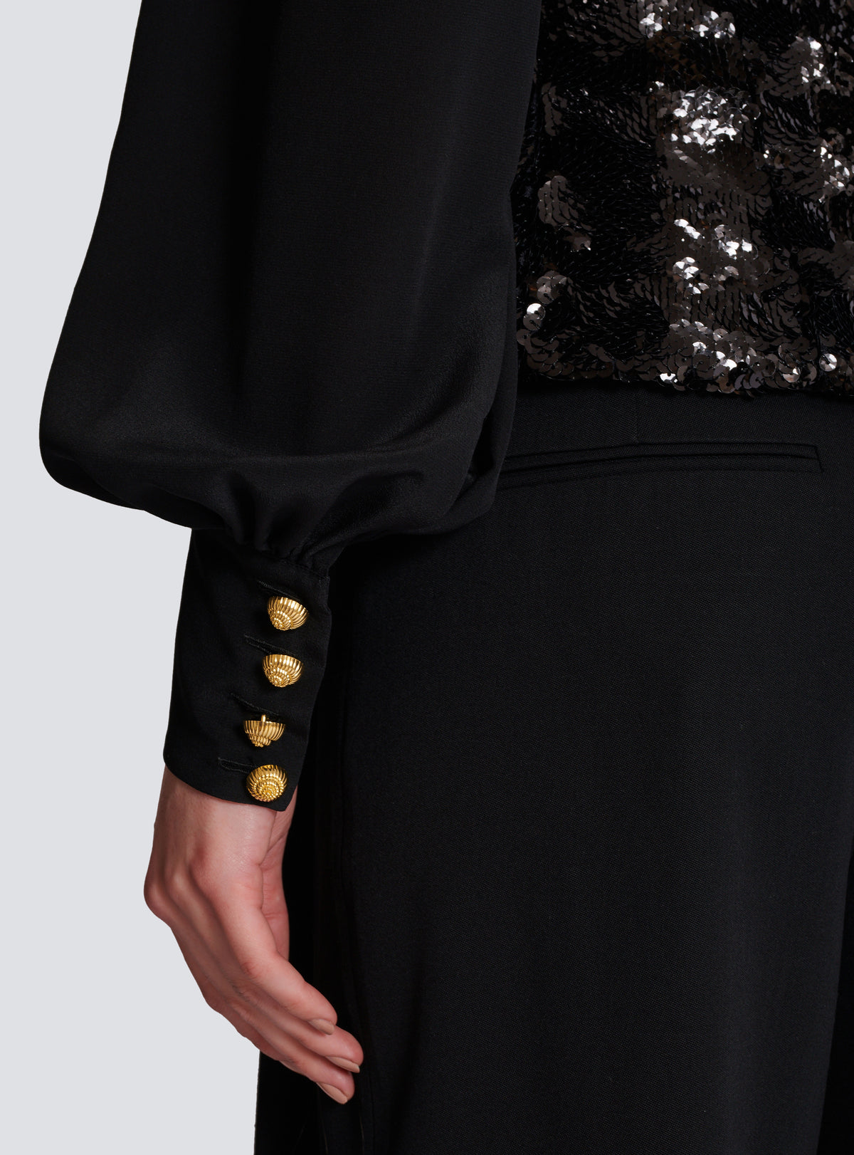 Veste 6 boutons sequins et mousseline - Noir