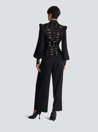 Veste 6 boutons sequins et mousseline - Noir