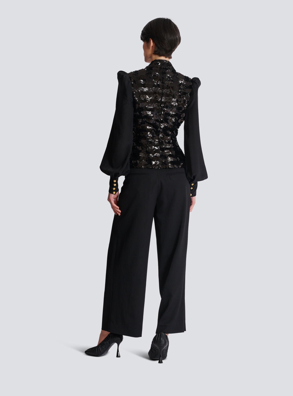 Veste 6 boutons sequins et mousseline - Noir