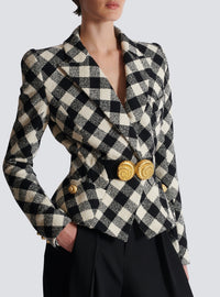 Veste ceinturée en tweed vichy - Noir & Blanc