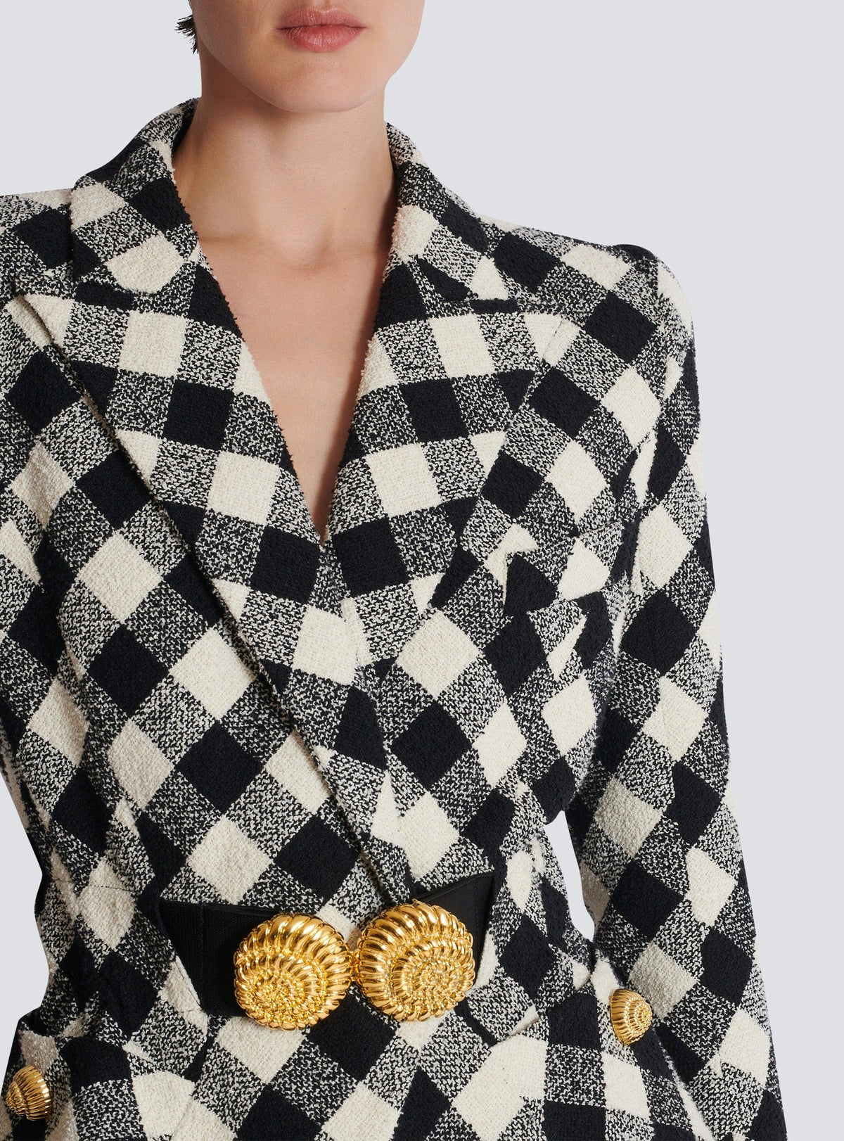 Veste ceinturée en tweed vichy - Noir & Blanc
