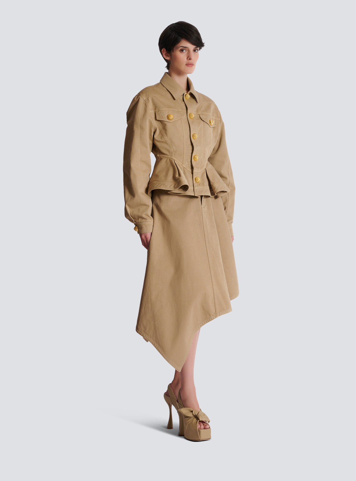 Veste à volants en toile de coton - Beige