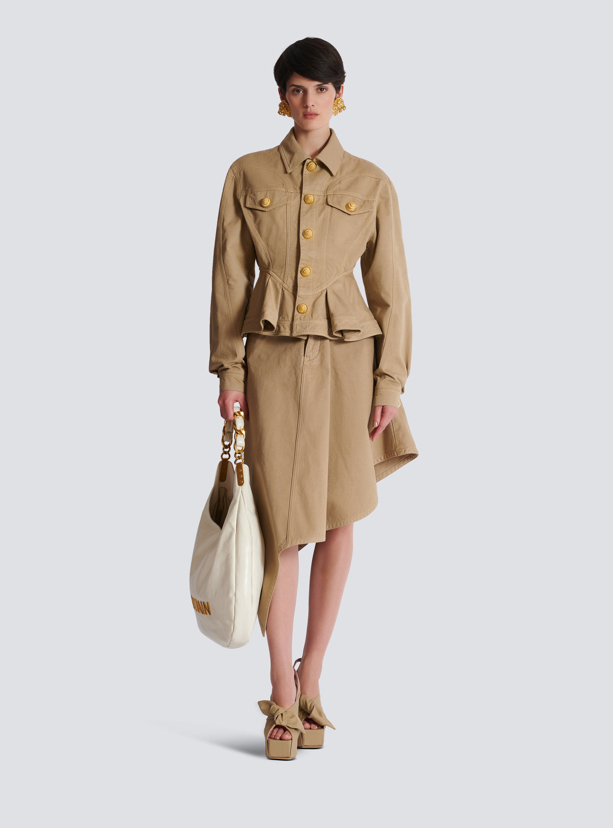 Veste à volants en toile de coton - Beige