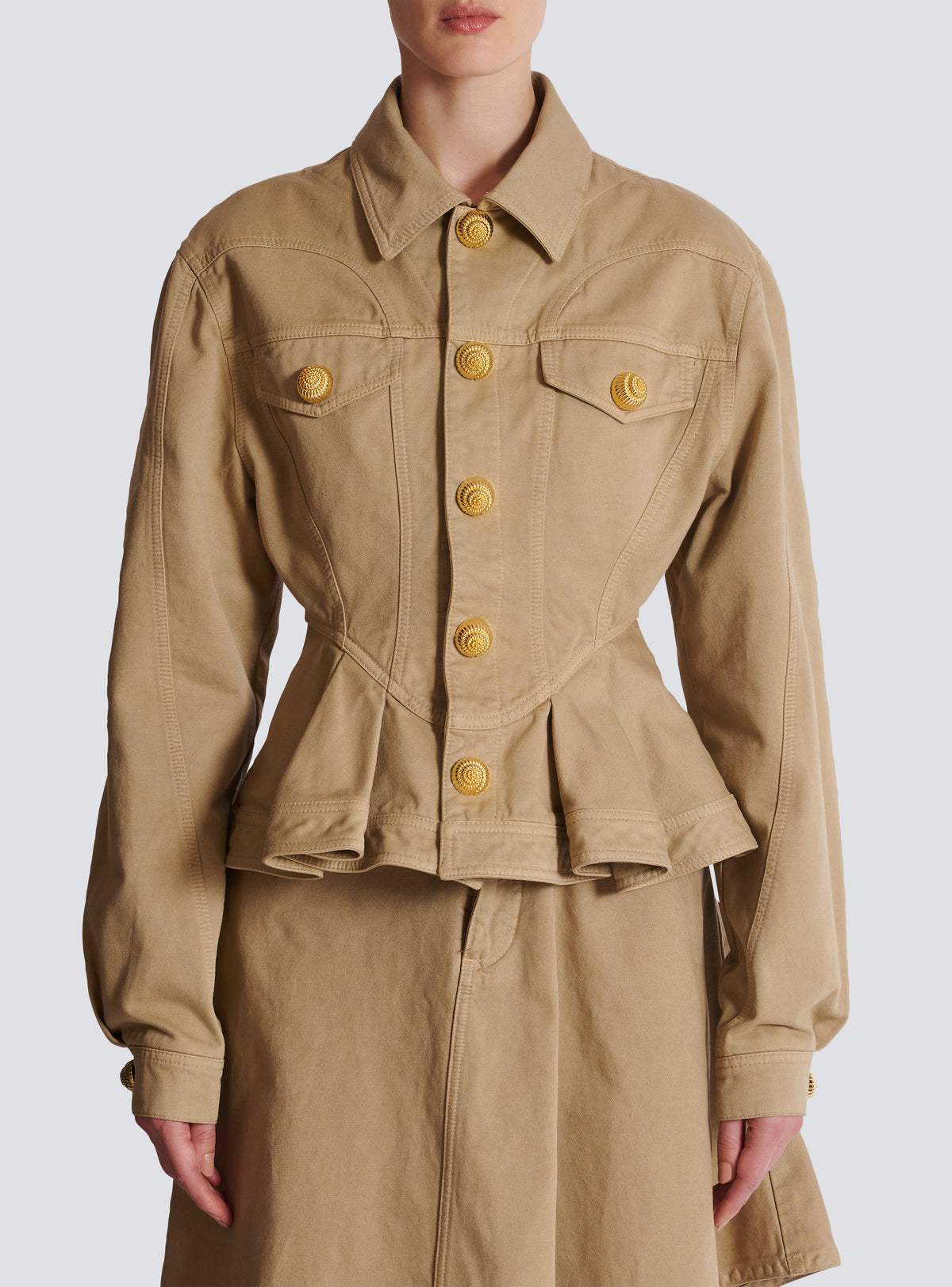 Veste à volants en toile de coton - Beige