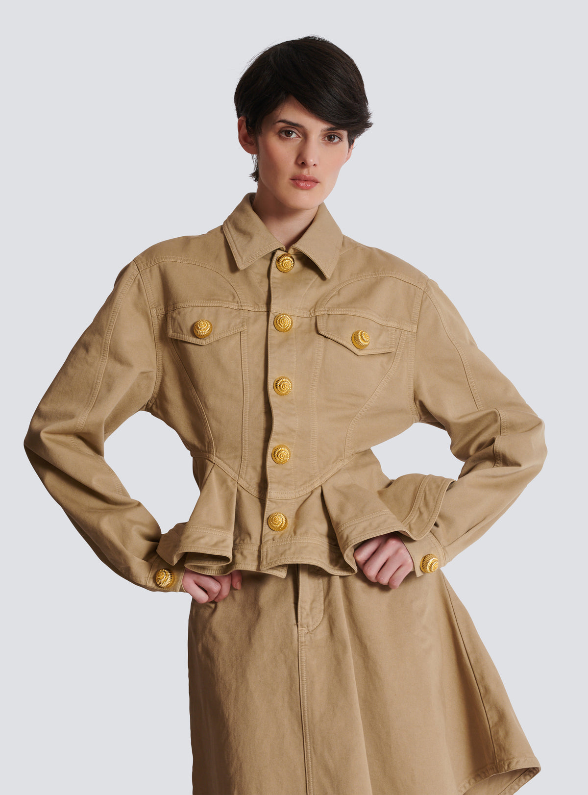 Veste à volants en toile de coton - Beige