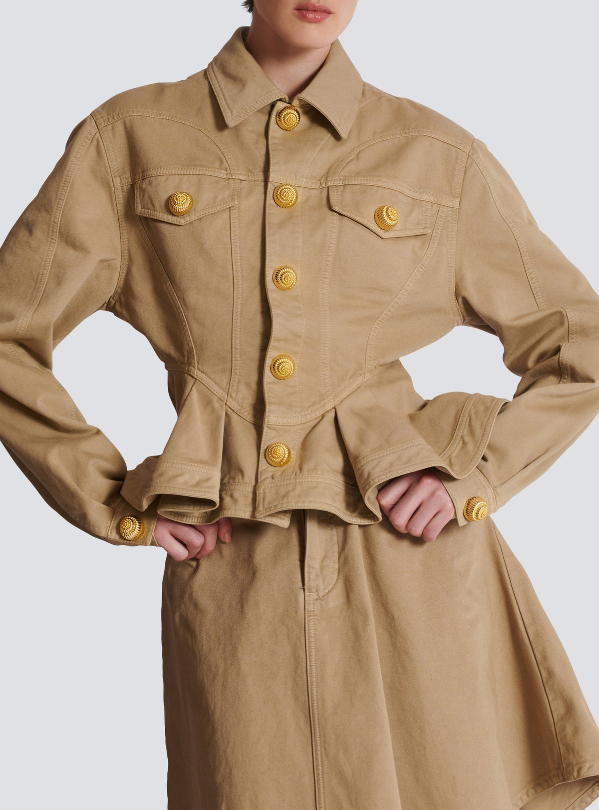 Ruffled cotton canvas jacket - Beige