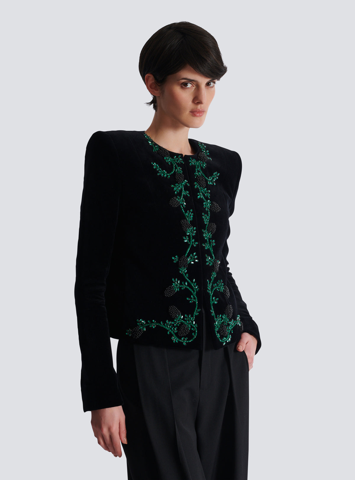 Veste en velours brodé mûre - Noir & Vert