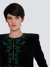Veste en velours brodé mûre - Noir & Vert