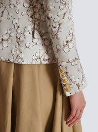 Veste 6 boutons en satin imprimé groseille - Gris Clair & Beige Clair