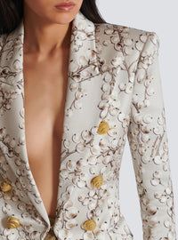 6-button jacket in redcurrant print satin - Light Grey & Light Beige