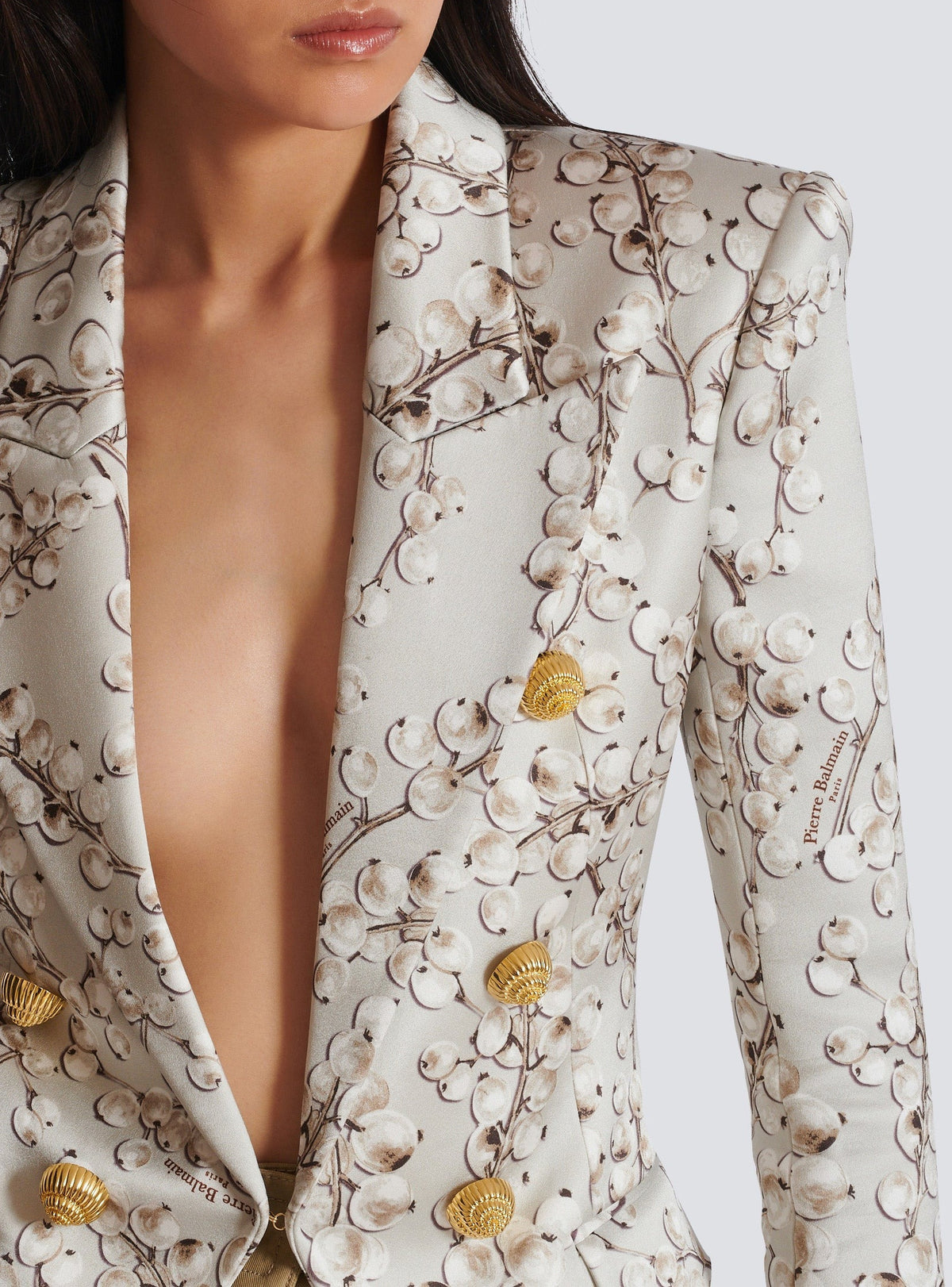 6-button jacket in redcurrant print satin - Light Grey & Light Beige