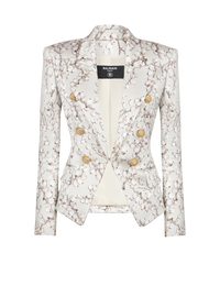 Veste 6 boutons en satin imprimé groseille - Gris Clair & Beige Clair