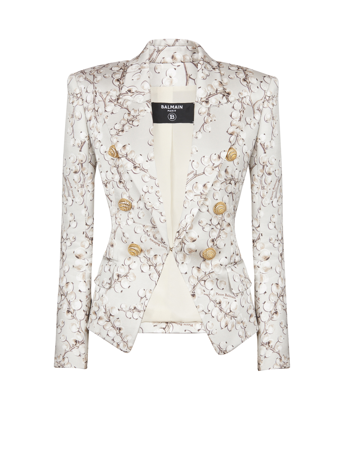 Veste 6 boutons en satin imprimé groseille - Gris Clair & Beige Clair