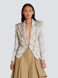 Veste 6 boutons en satin imprimé groseille - Gris Clair & Beige Clair