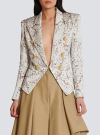 6-button jacket in redcurrant print satin - Light Grey & Light Beige