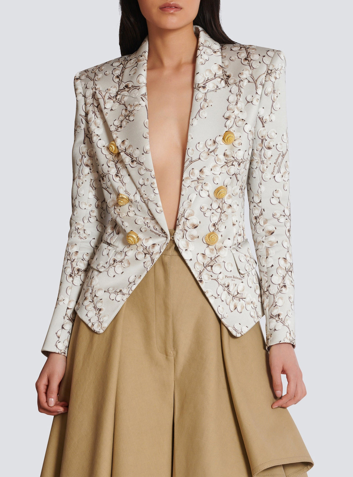 6-button jacket in redcurrant print satin - Light Grey & Light Beige