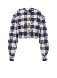 Veste bomber courte en tweed boutonnée - Marine & Blanc