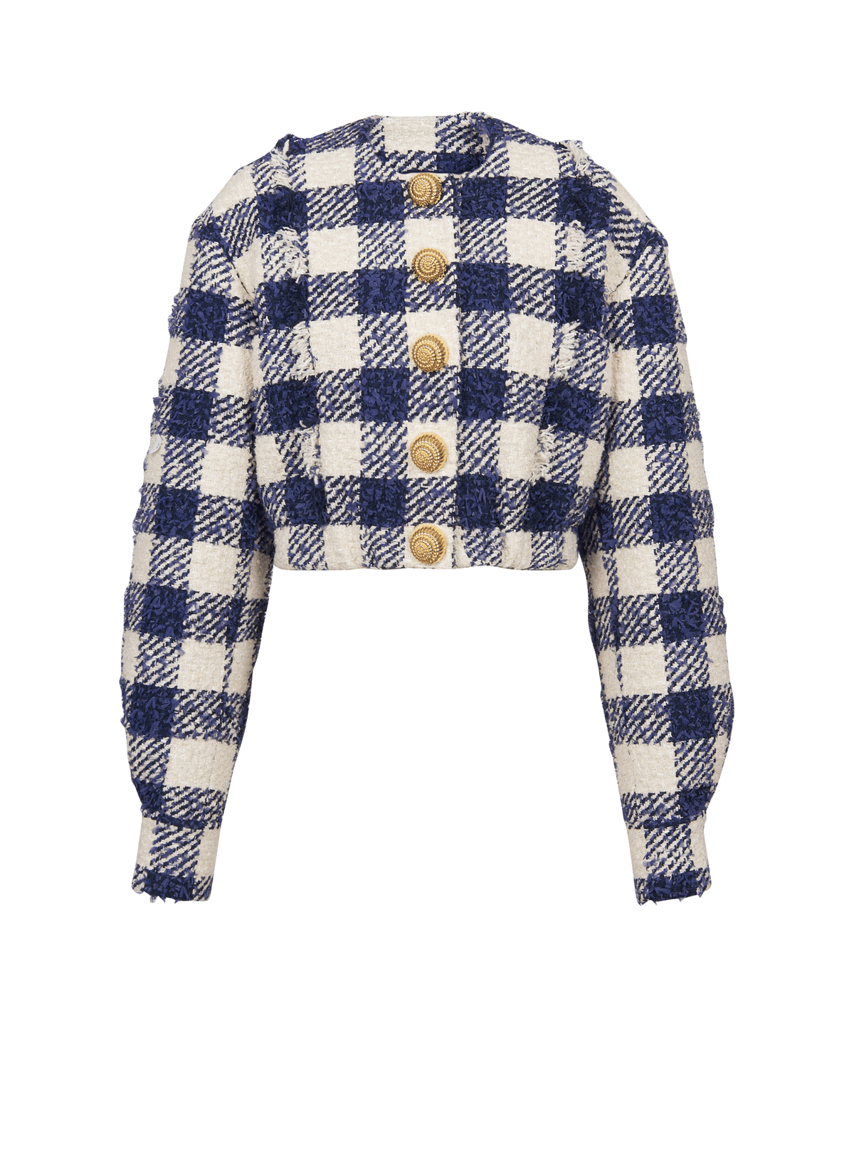 Veste bomber courte en tweed boutonnée - Marine & Blanc