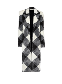 Manteau long vichy en fausse fourrure - Noir & Blanc
