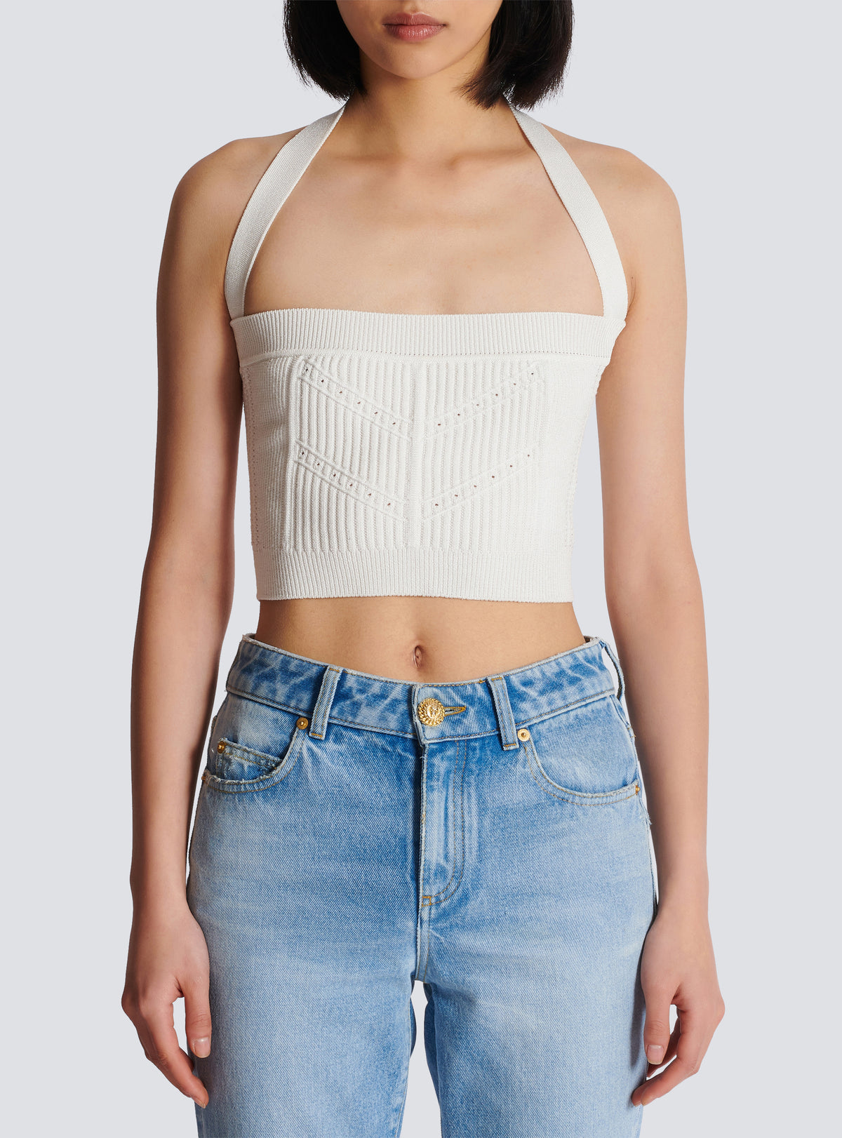 Top dos-nu en maille - Blanc