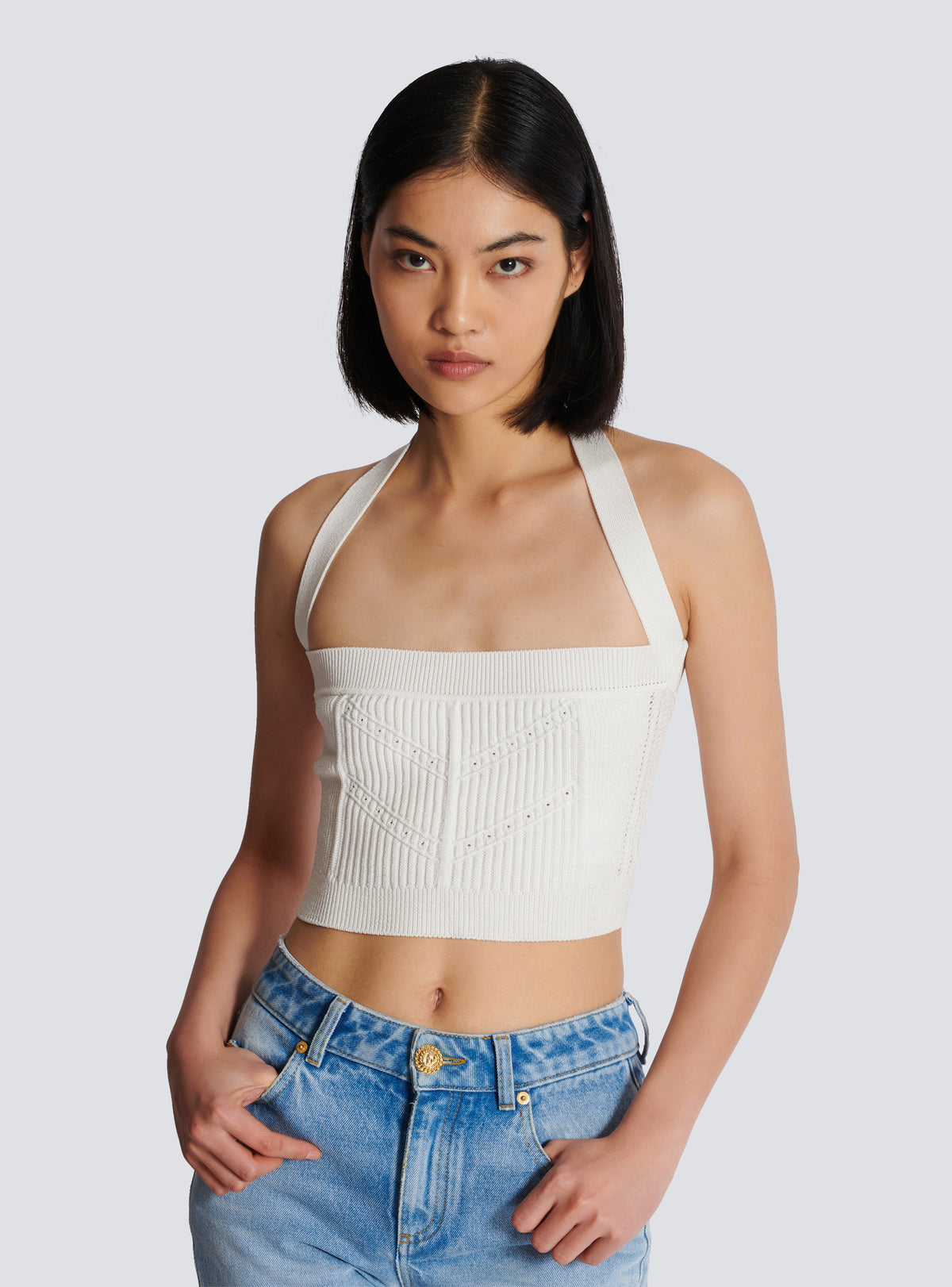 Top dos-nu en maille - Blanc